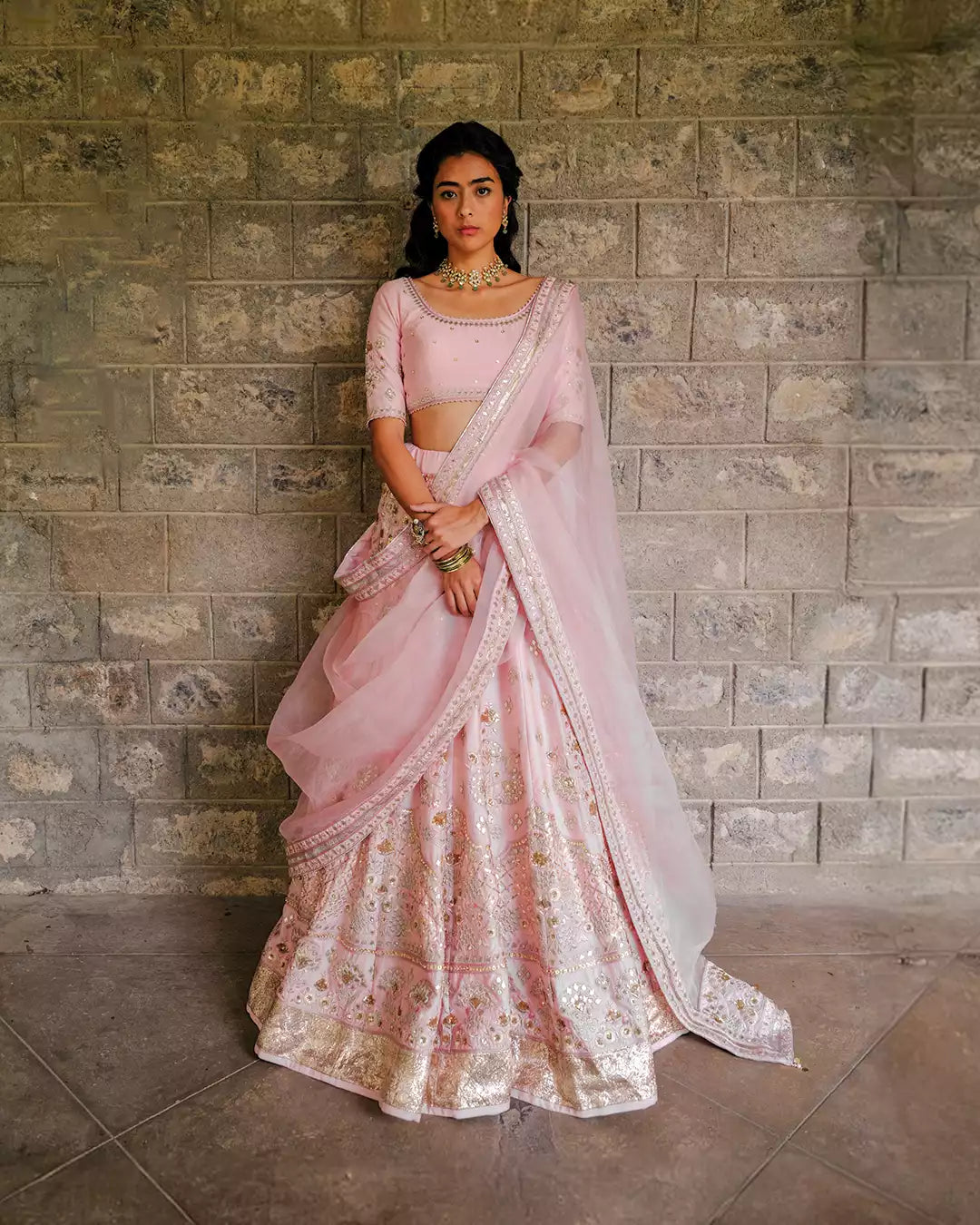 Itr Powder Pink Mayavee Silk Chanderi Lehenga