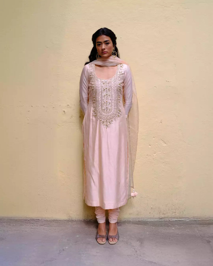 Os Soft Peach Urja Silk Chanderi Kurta Set