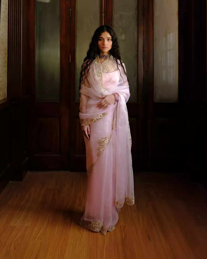 Itr Powder Pink Anaavi Silk Organza Saree