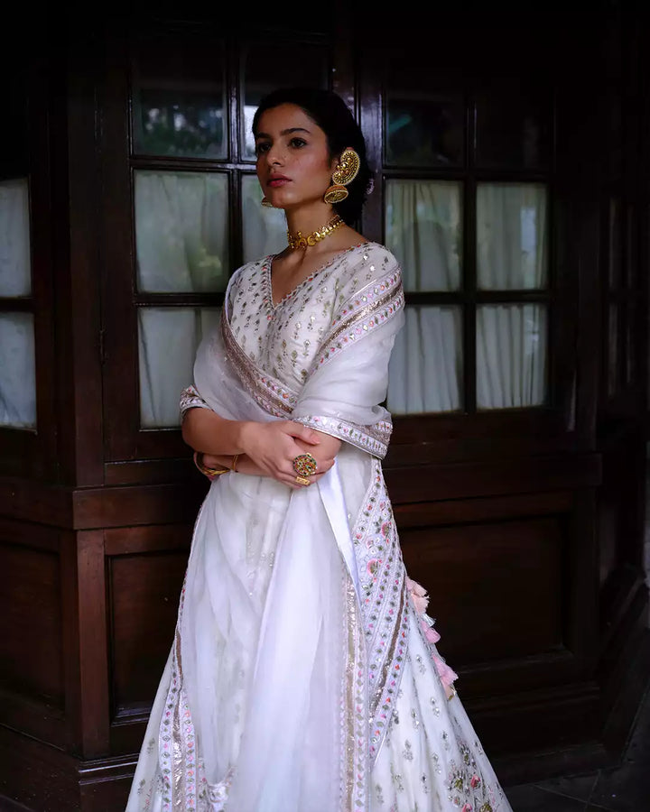 Batasha Ivory Sahiba Silk Chanderi Lehenga