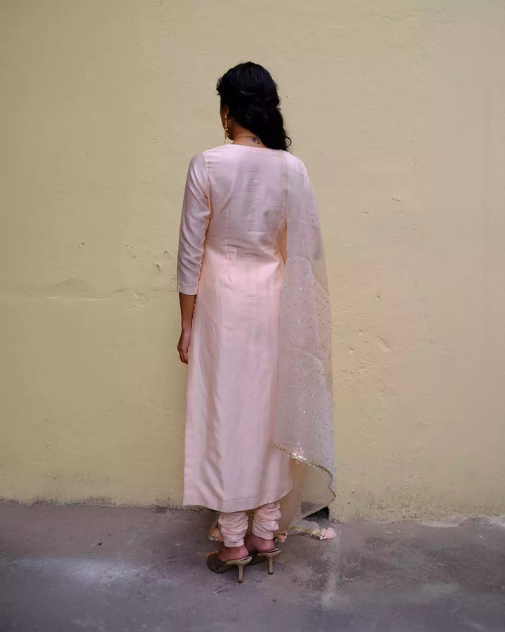 Os Soft Peach Urja Silk Chanderi Kurta Set