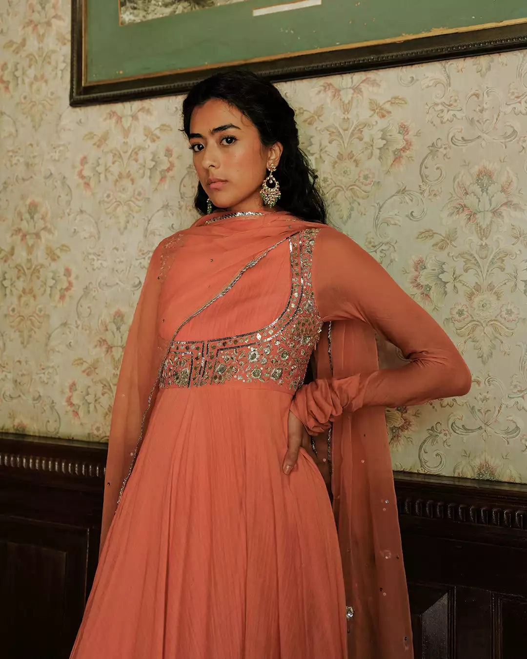 Khumani Rust Aaruni Silk Chanderi Anarkali