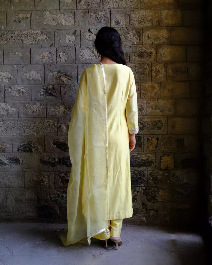 Kaagzi Yellow Bela Silk Chanderi Kurta Set