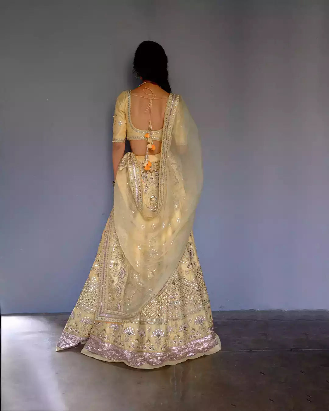 Kaagzi Yellow Mayavee Silk Chanderi Lehenga