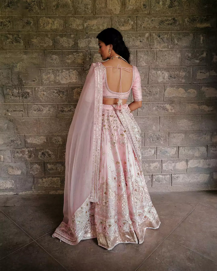 Itr Powder Pink Mayavee Silk Chanderi Lehenga