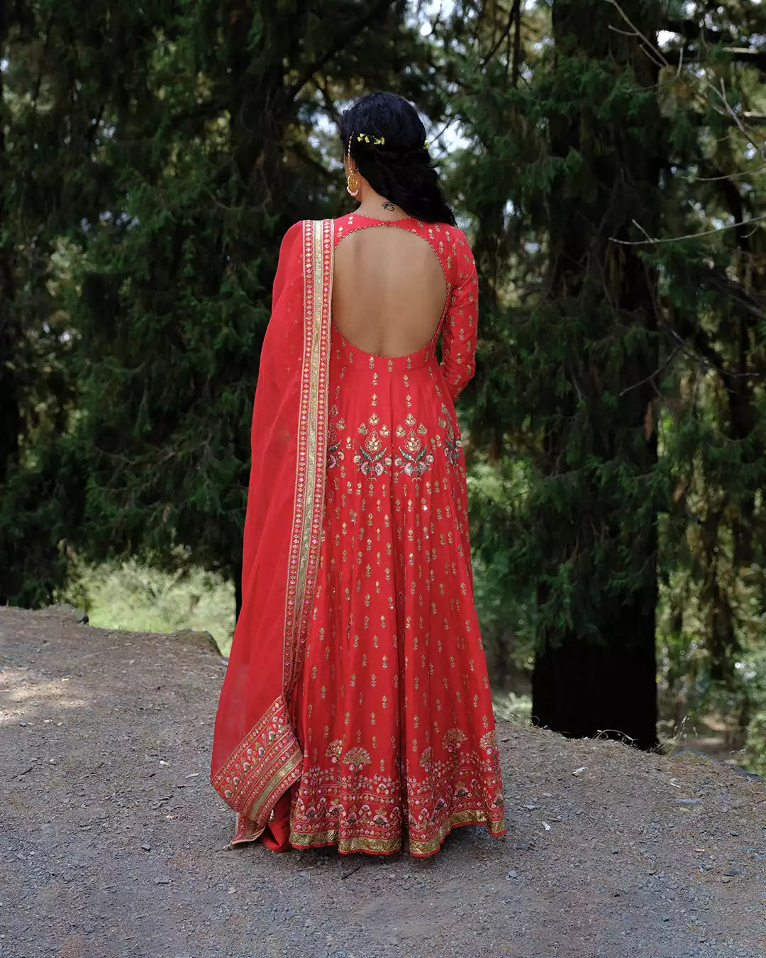 Kaafal Red Ahilya Silk Chanderi Anarkali