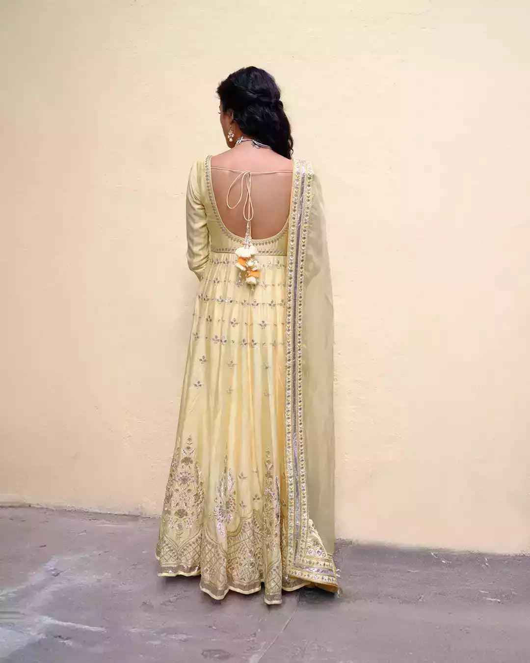 Kaagzi Yellow Pakhee Silk Chanderi Anarkali