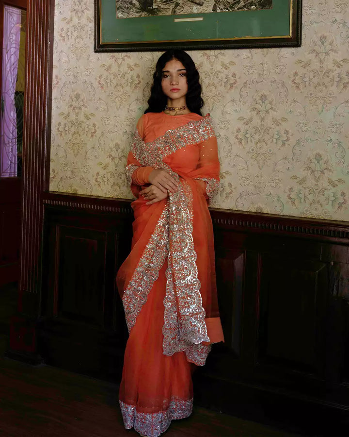 Khumani Rust Dineesha Silk Organza Saree